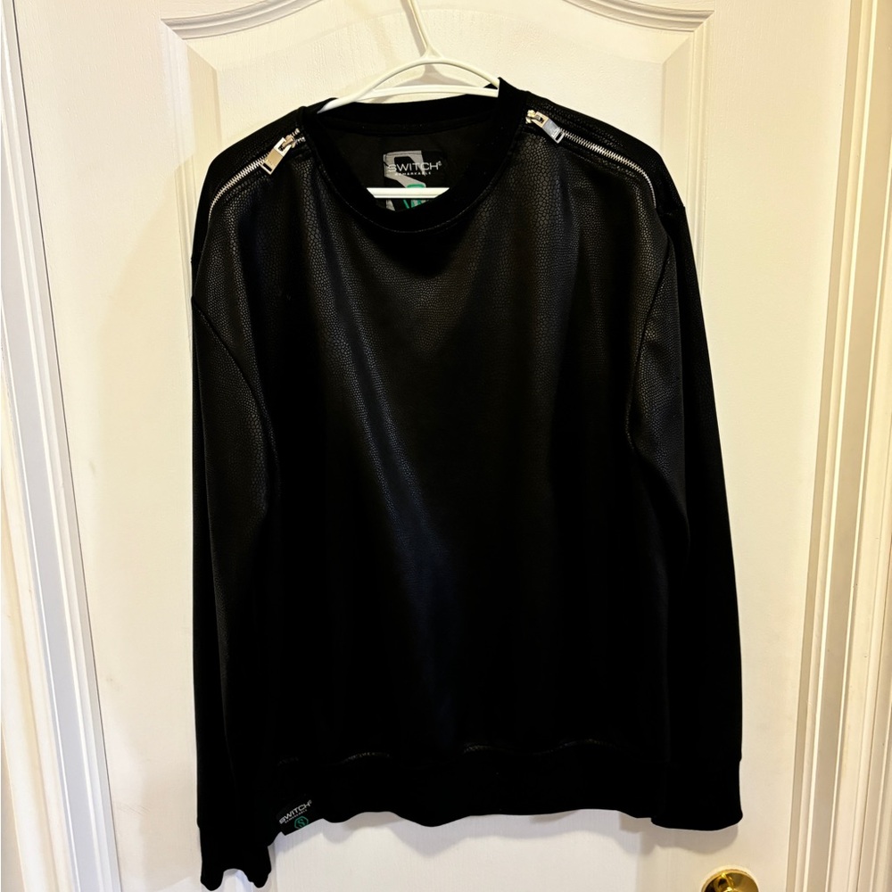 Faux Leather crewneck with shoulder zips size L